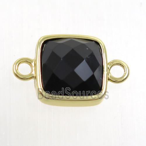 black Onyx agate connector, square, gold plated