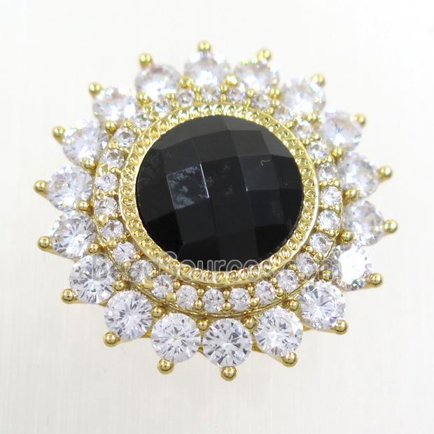 black Onyx SunFlower beads pave zircon, gold plated