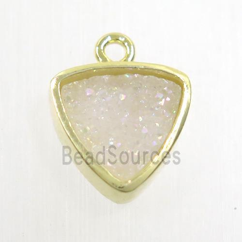 white AB-color Druzy agate pendant, triangle, gold plated