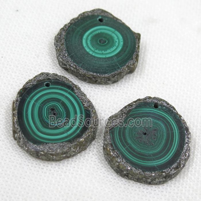 green Malachite pendant, freeform slice