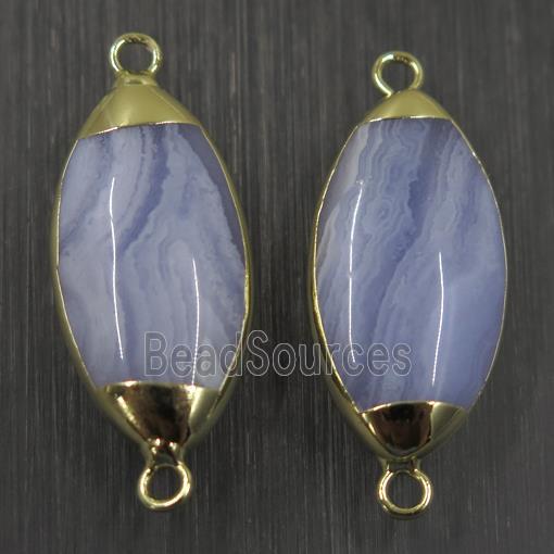 Blue Lace Agate connector, oval, gold plated