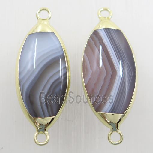 Botswana Agate connector, oval, gold plated