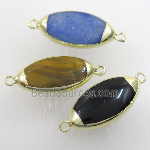 mixed gemstone connector, oval, gold plated