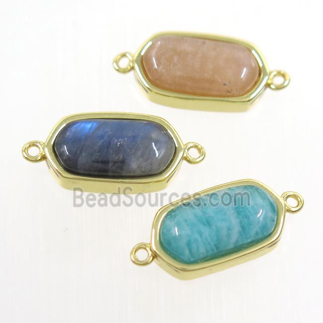 mixed gemstone connector, oval, gold plated