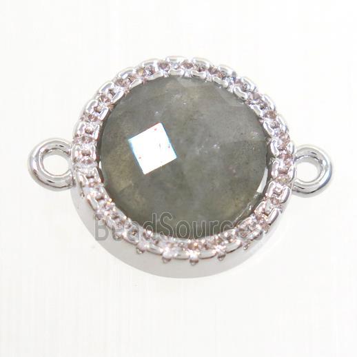 Labradorite connector paved zircon, circle, platinum plated