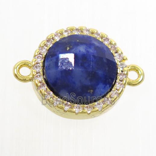 blue Lapis Lazuli connector paved zircon, circle, gold plated