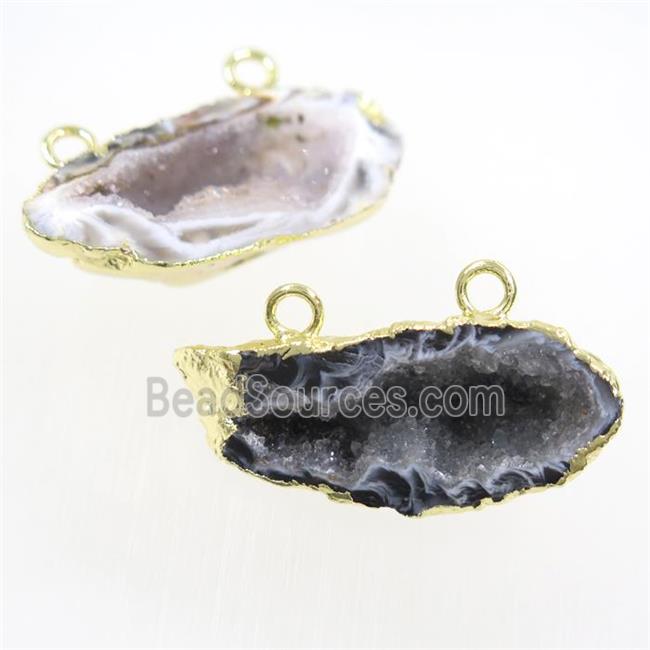 Druzy Agate pendant with 2loops, geode, gold plated