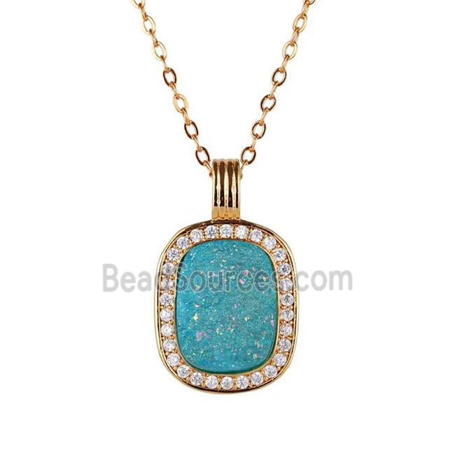 aqua Druzy Agate necklace pave zircon, copper, 24k gold plated