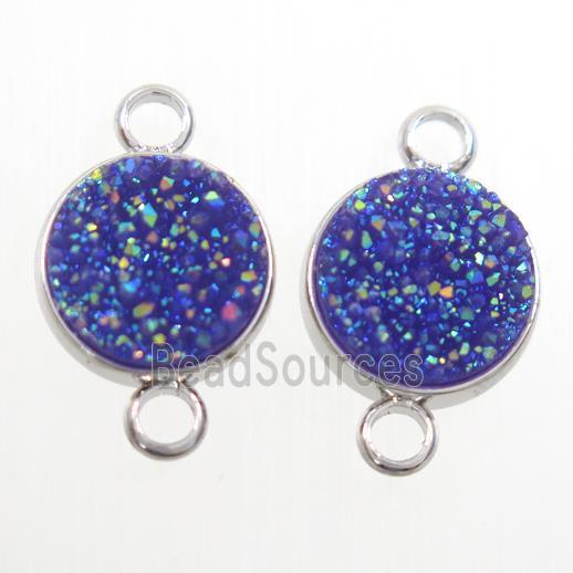 lavender Druzy Resin connector, circle, platinum plated