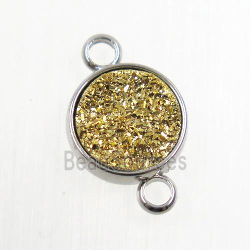 gold Druzy Resin connector, circle, platinum plated