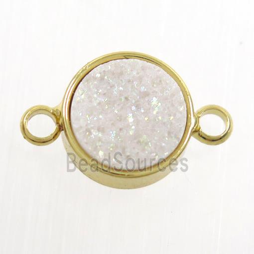 white AB-color Druzy Resin connector, circle, gold plated