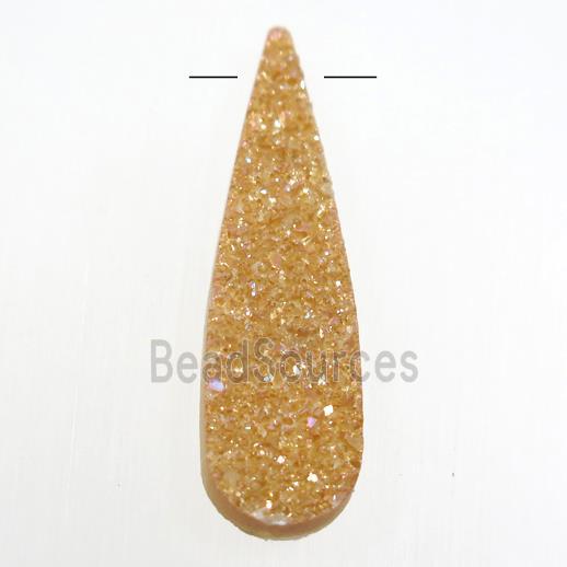 gold champagne druzy quartz pendant, teardrop