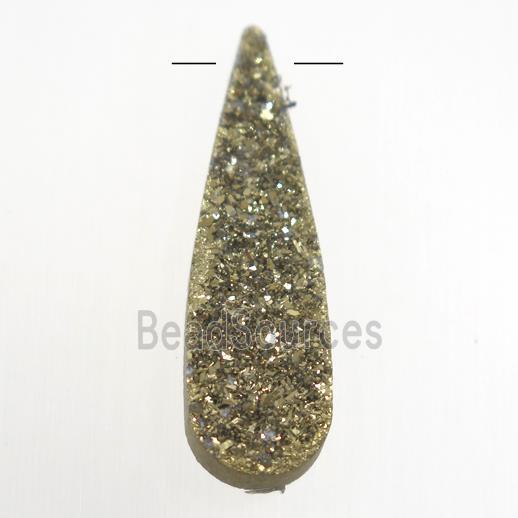 gold druzy quartz pendant, teardrop