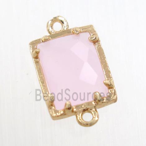 pink crystal glass connector, rectangle, gold plated