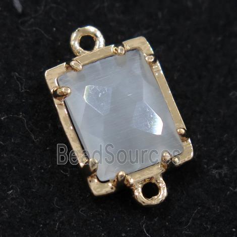 white glass connector, rectangle, gold plated