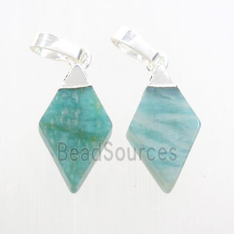 green Amazonite rhombic pendant, silver plated