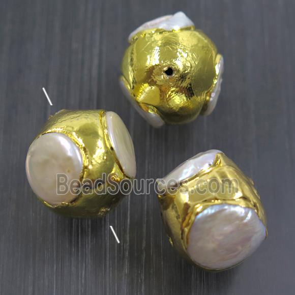 white baroque style Pearl beads, gold plated