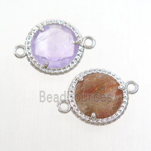 mix gemstone circle connector, platinum plated