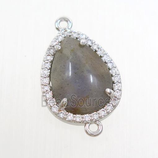 Labradorite teardrop connector pave zircon, platinum plated