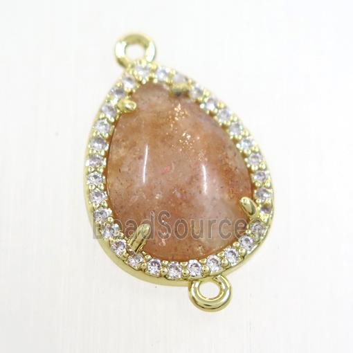 golden Strawberry Quartz teardrop connector pave zircon, gold plated