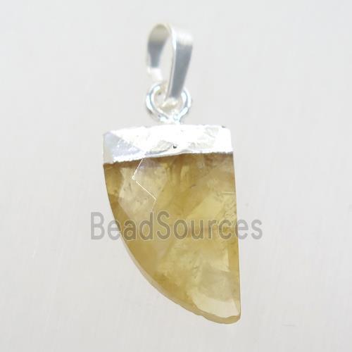 yellow Citrine horn pendant, silver plated