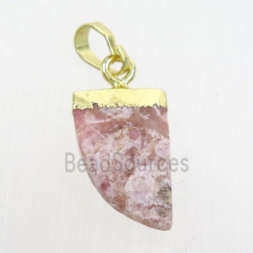 Rhodonite horn pendant, gold plated