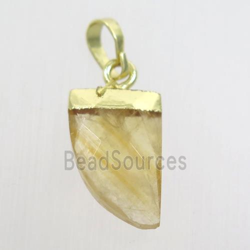 yellow Citrine horn pendant, gold plated