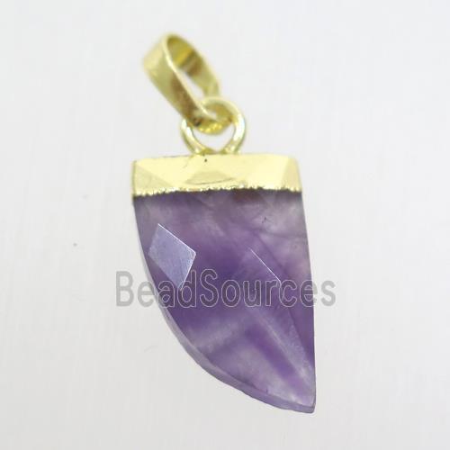 purple Amethyst horn pendant, gold plated