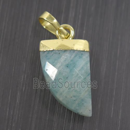 green Amazonite horn pendant, gold plated