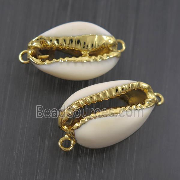 white conch Shell connector, gold plated