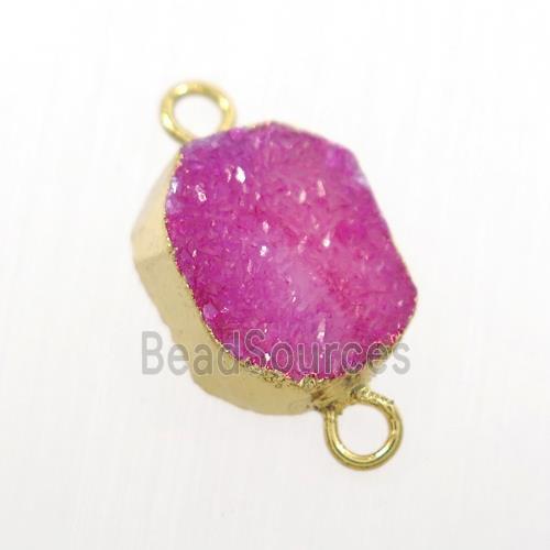 hotpink Druzy Agate connector, gold plated