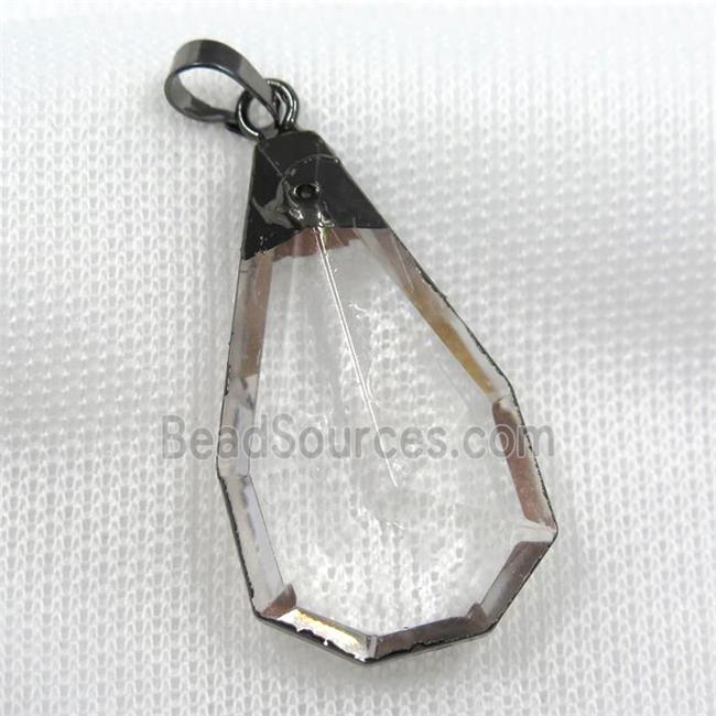 Glass crystal teardrop pendants, black plated