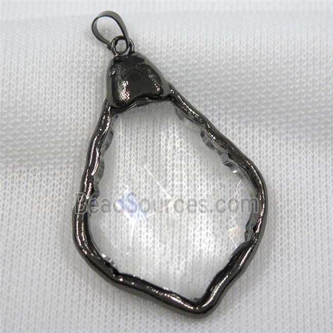 Glass crystal teardrop pendants, black plated