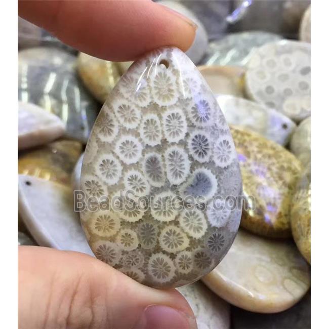 coral fossil pendant, teardrop