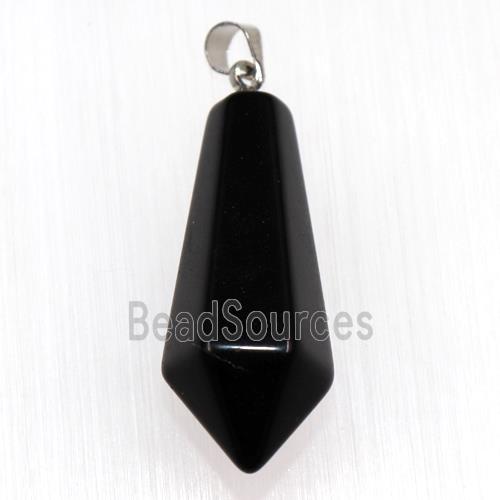 black agate pendants, faceted teardrop