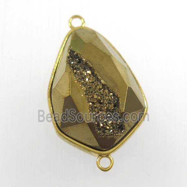 golden druzy agate connector, teardrop, gold plated