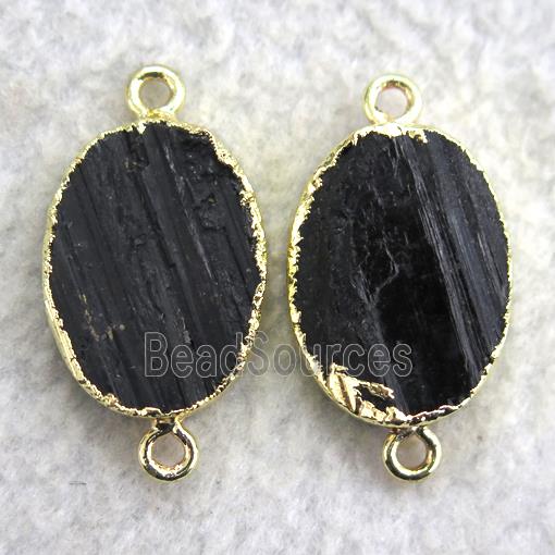 black tourmaline connector, oval, gold plated