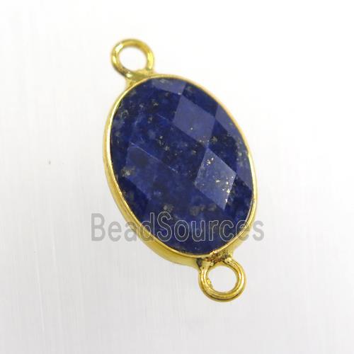 blue lapis lazuli connector, oval, gold plated