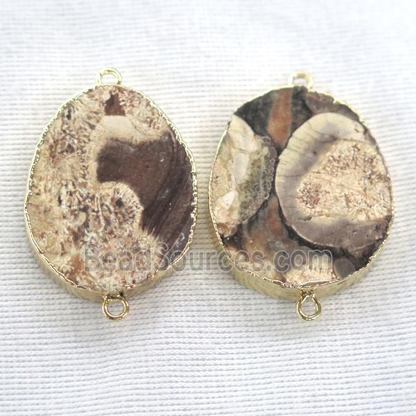 Ocean Jasper connector, freeform, gold plated