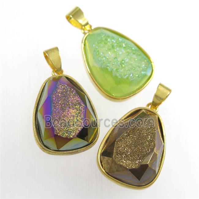 mixed color Druzy Agate teardrop pendant