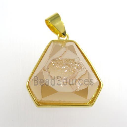 gold champagne Druzy Agate triangle pendant