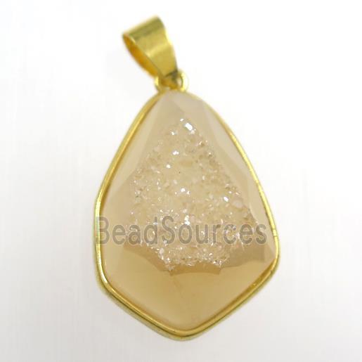 gold champagne Druzy Agate teardrop pendant