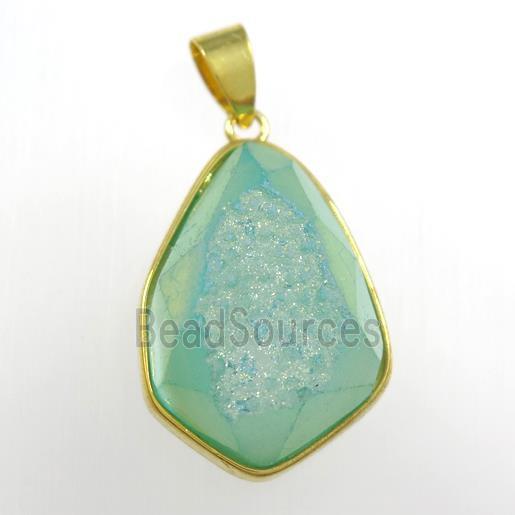 peacock green Druzy Agate teardrop pendant