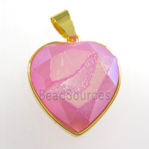 pink Druzy Agate heart pendant