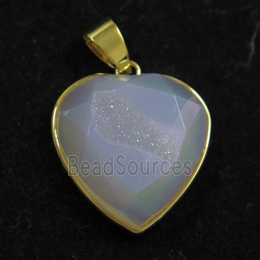 white AB-color Druzy Agate heart pendant