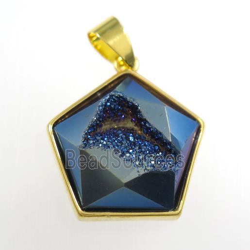 blue Druzy Agate polygon pendant