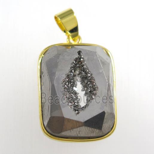 silver Druzy Agate rectangle pendant