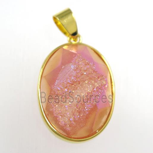 ornage Druzy Agate oval pendant