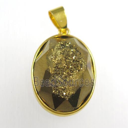 gold Druzy Agate oval pendant