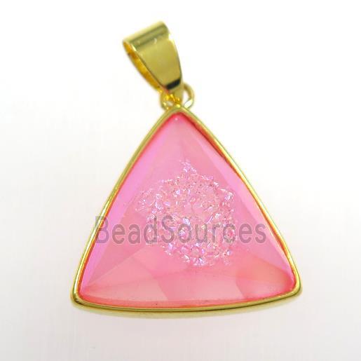 pink Druzy Agate triangle pendant